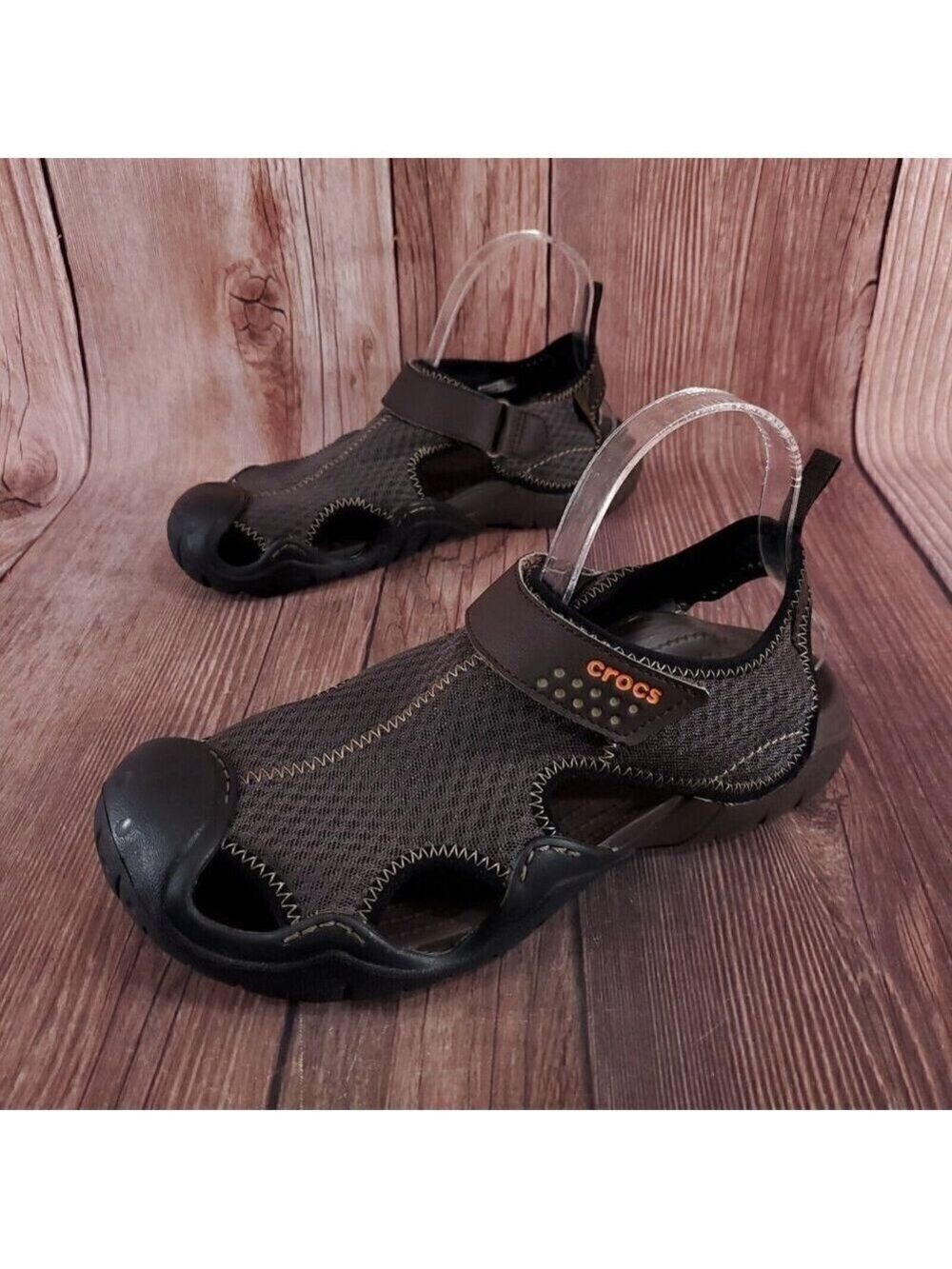 Crocs Swiftwater Mens 8 Brown Mesh Fisherman Deck Sandals Water Shoes 15041